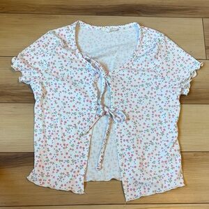 Pinc Floral Tie-Front Blouse